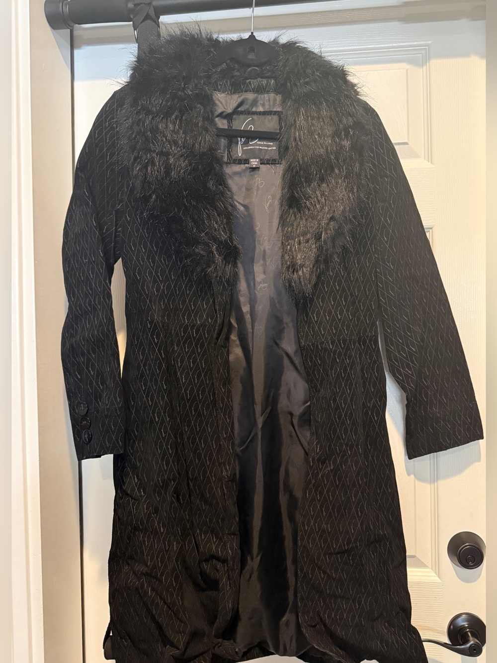 Wilsons VENUS WILLIAMS Leather Sueded Black Faux-Fur Collar Long Coat M